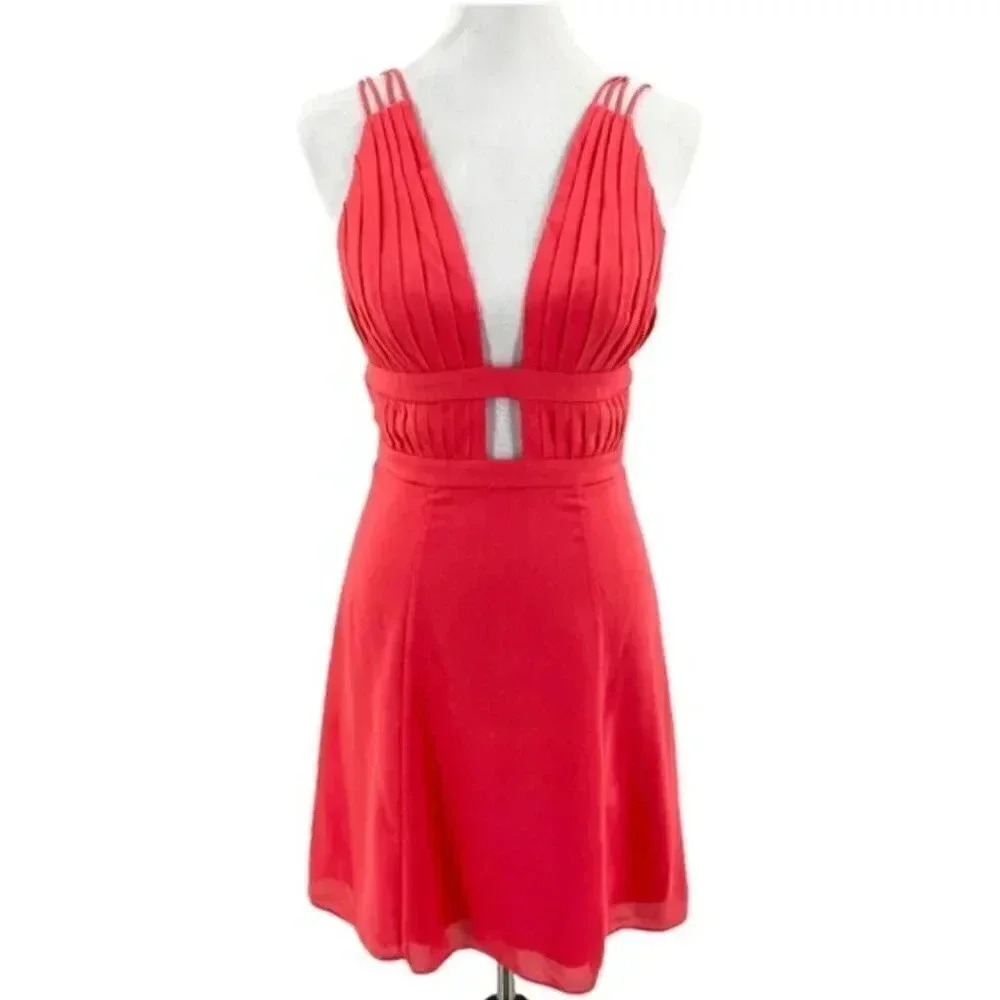 NWT Fame And Partners Watermelon Pink Plunging Cut Out Gladiator Mini Dress 10 - Picture 4 of 11